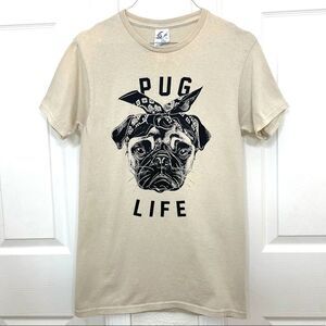 Pug Life Dog In Bandana Tan Crew Neck Screen Tee